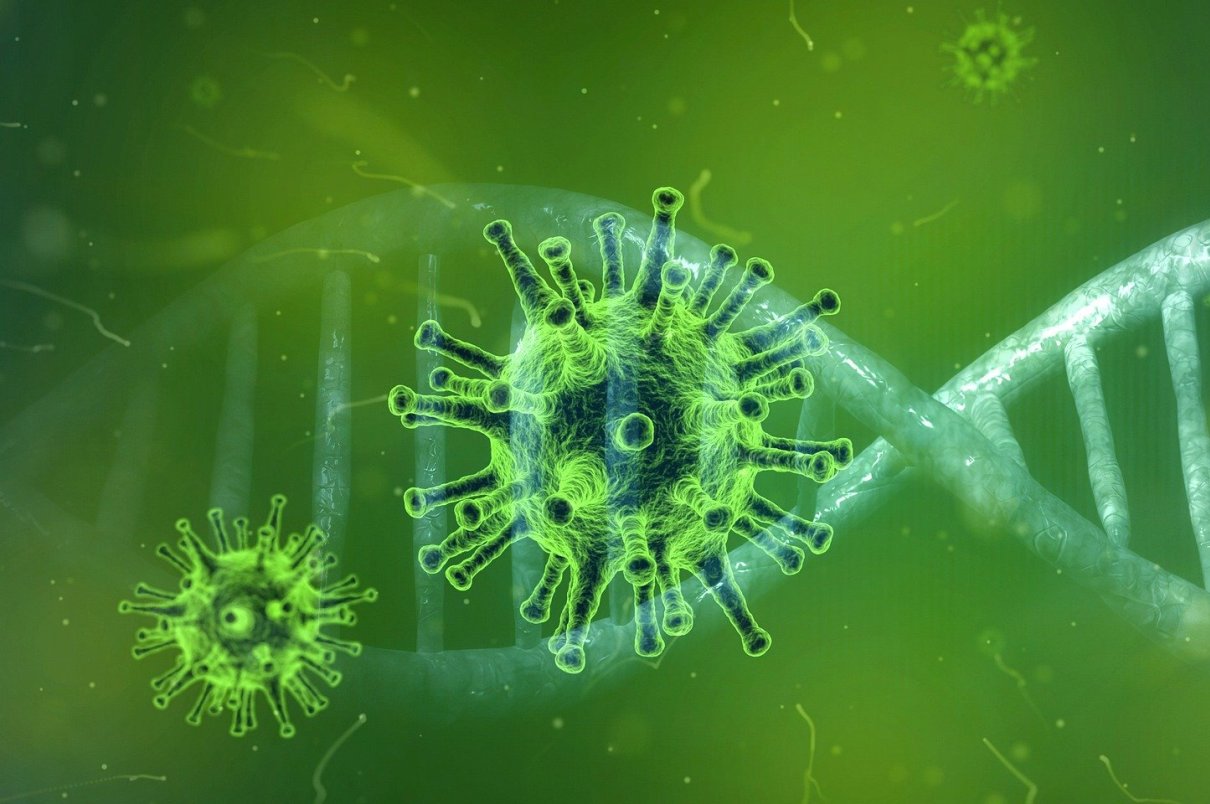 immagine che rappresenta un virus e il DNA